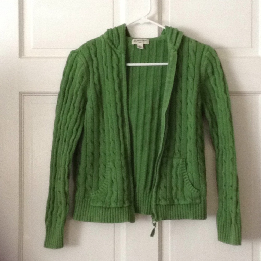 Cable knit, full zip, hooded sweater